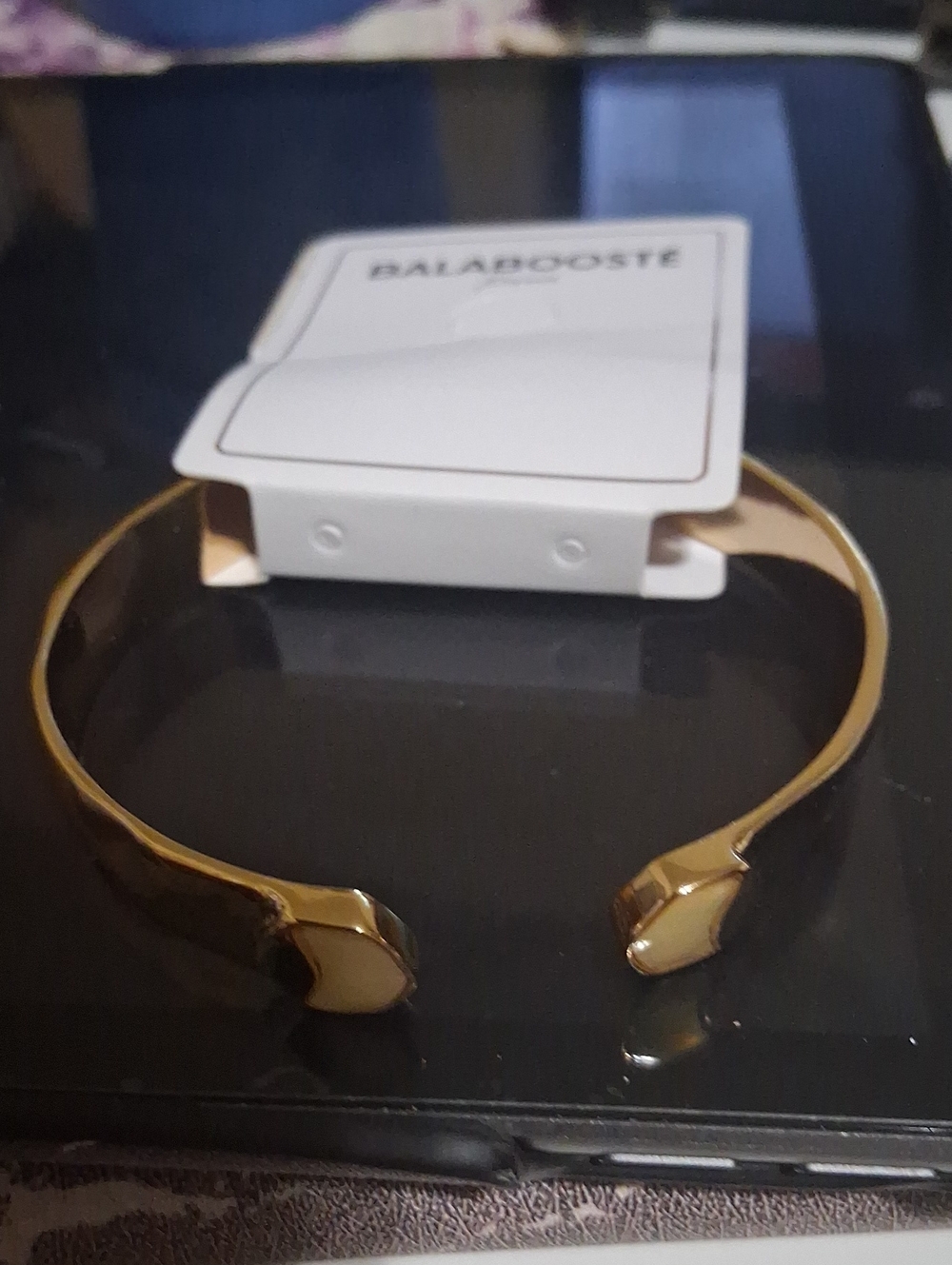Gold Cuff Bracelet with Cream Accents